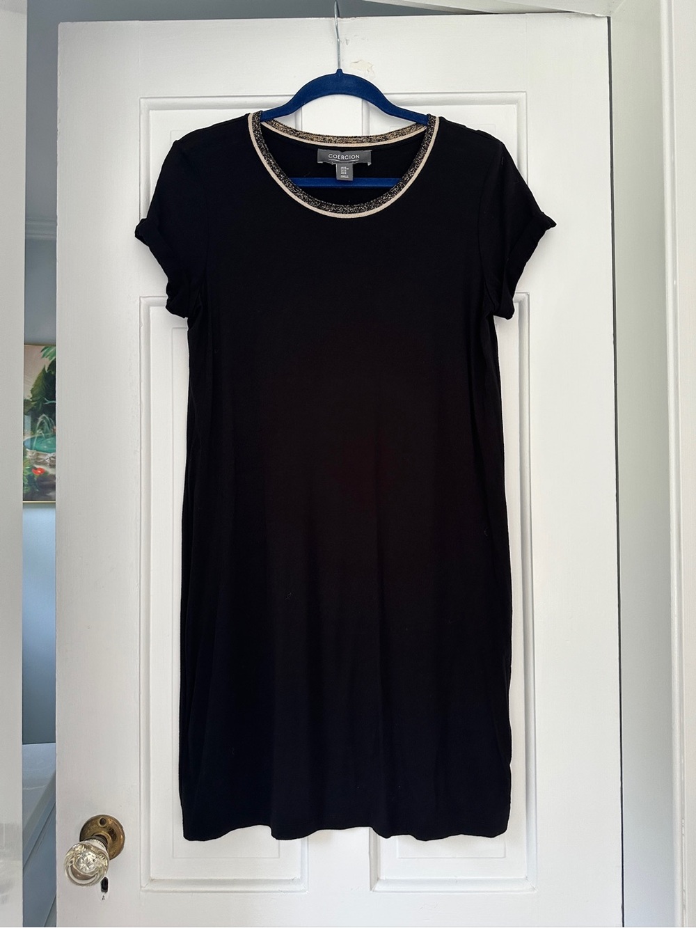 Coercion London Metallic Accent Black Tee Shirt Dress in Size Medium